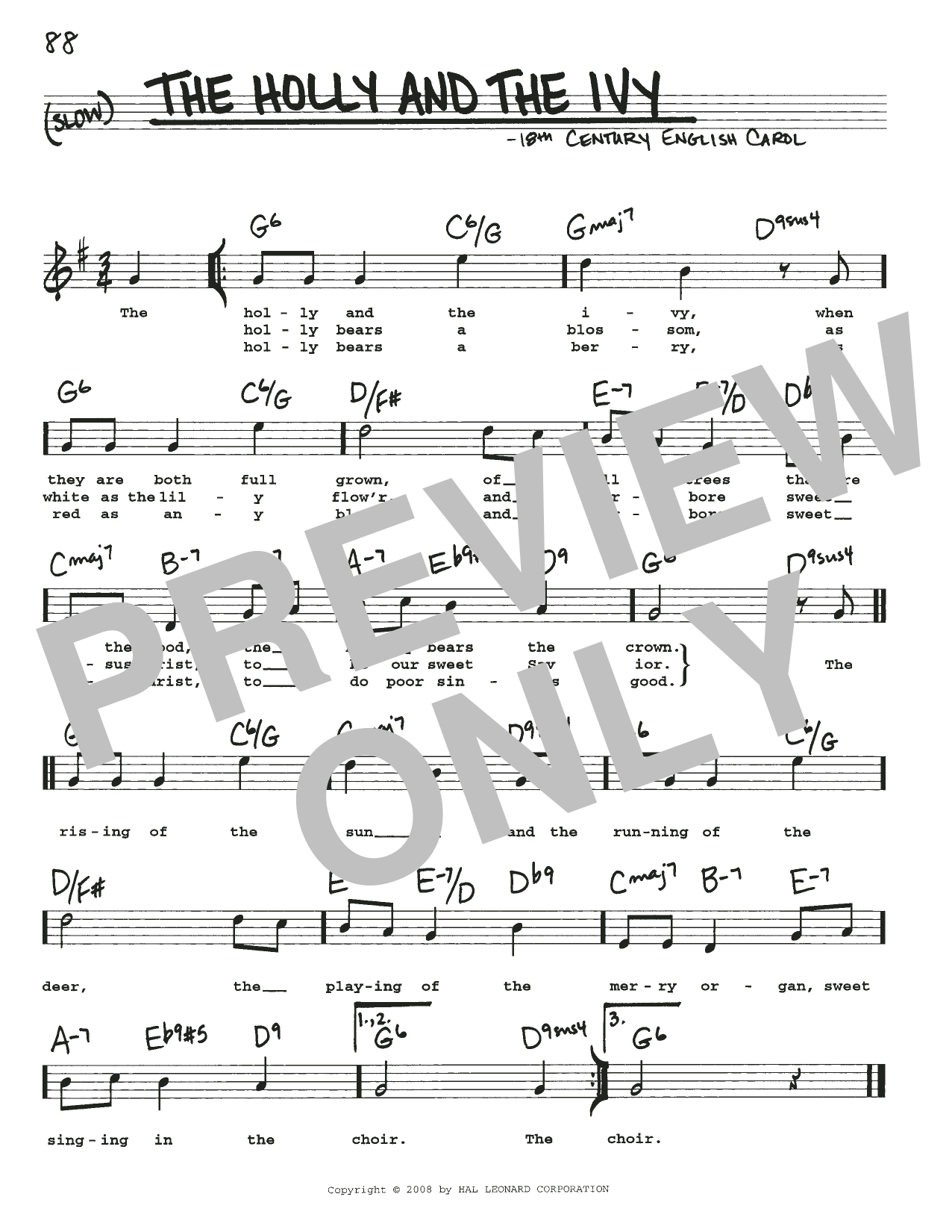 Download 18th Century English Carol The Holly And The Ivy Sheet Music