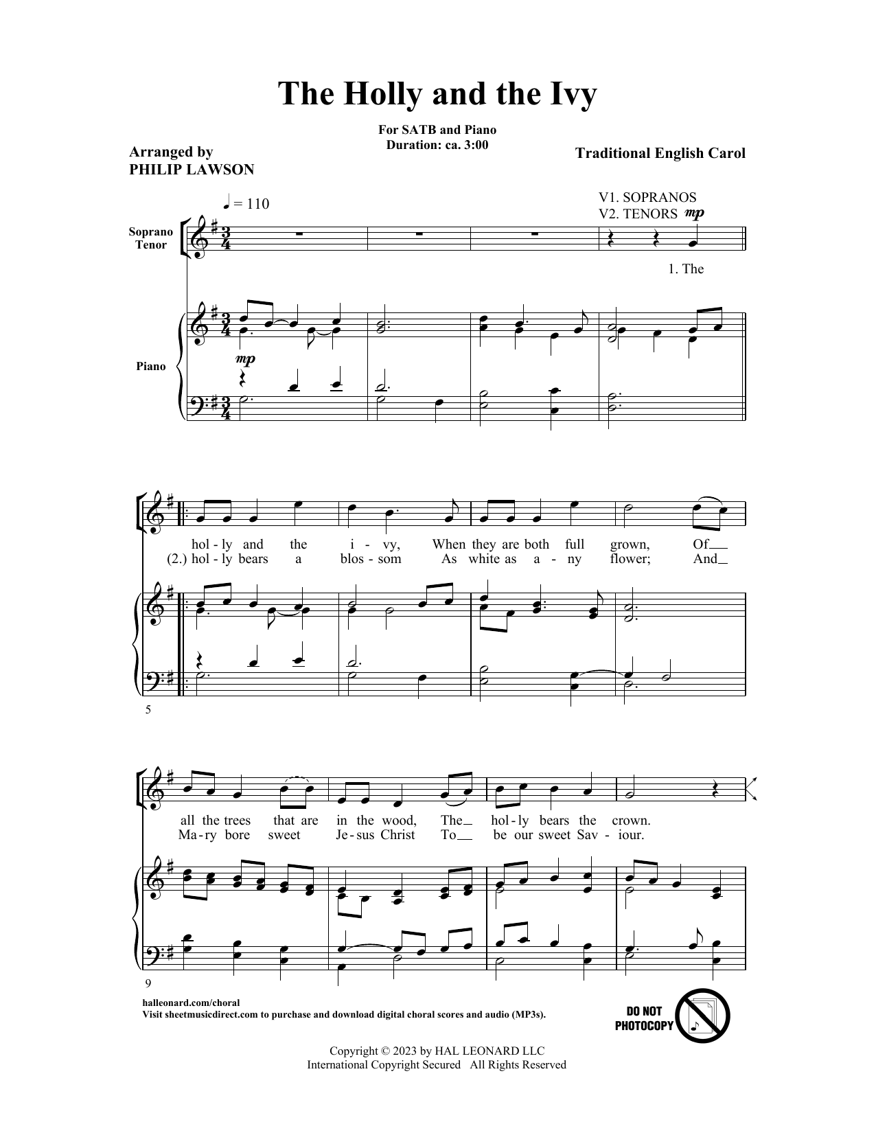 Traditional English Carol The Holly And The Ivy (arr. Philip Lawson) sheet music notes printable PDF score
