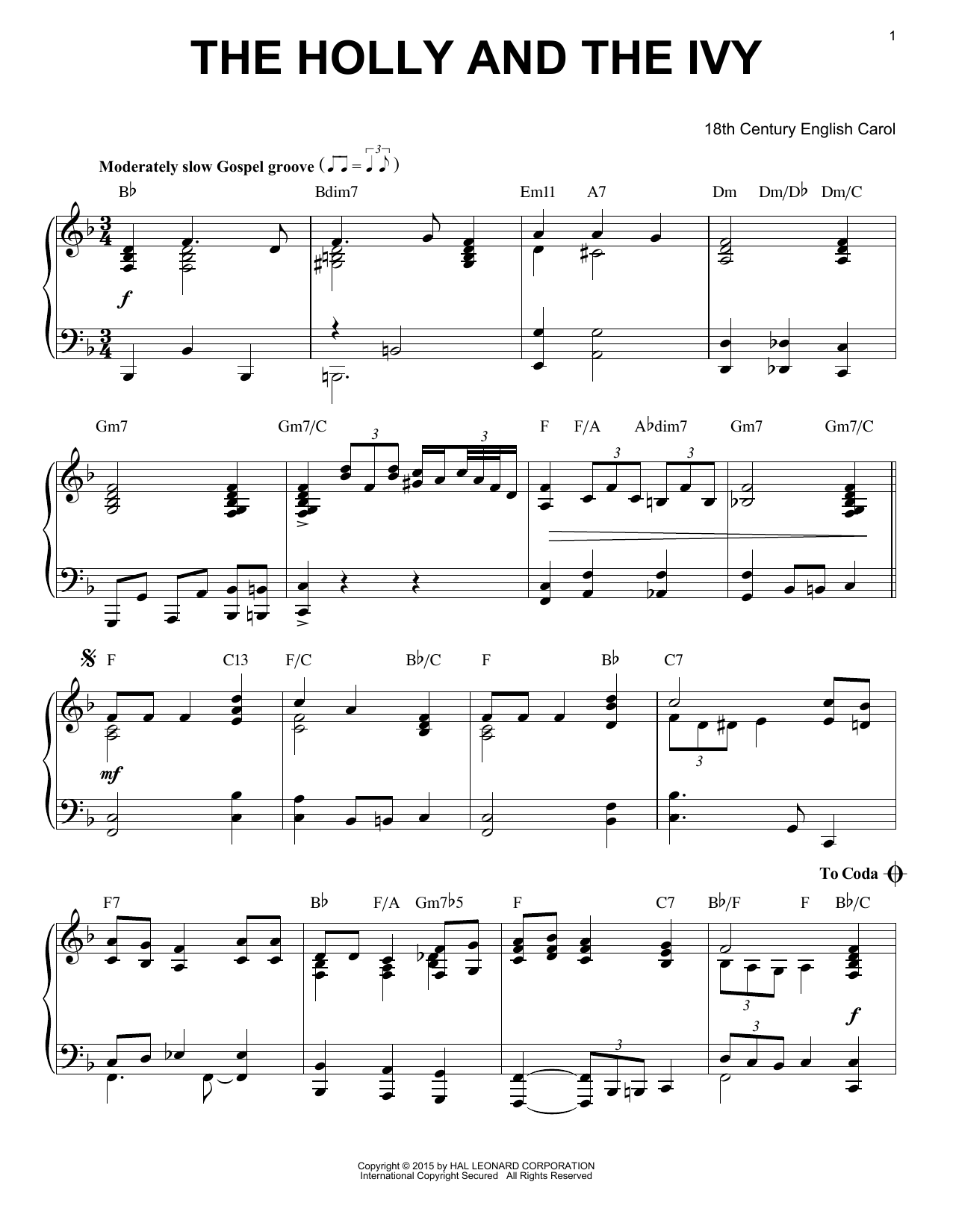 Download 18th Century English Carol The Holly And The Ivy [Jazz version] (a Sheet Music