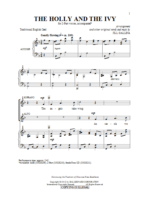 Download Christmas Carol The Holly And The Ivy (arr. Jill Gallin Sheet Music