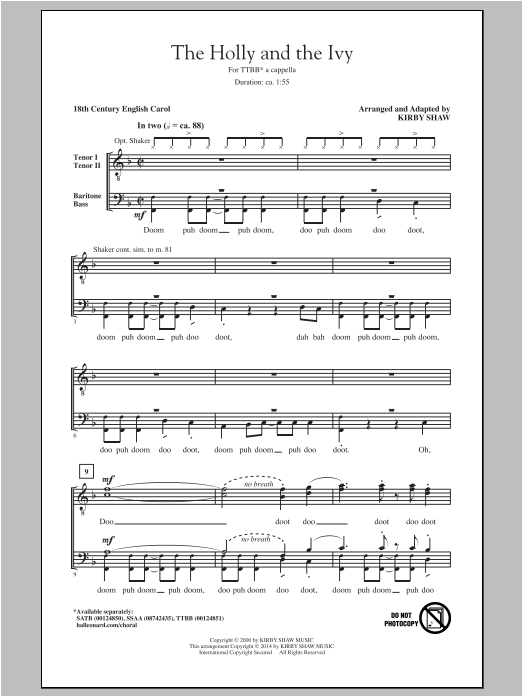 Download Traditional Carol The Holly And The Ivy (arr. Kirby Shaw) Sheet Music