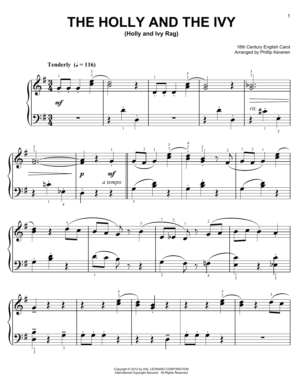 Download 18th Century English Carol The Holly And The Ivy [Ragtime version] Sheet Music
