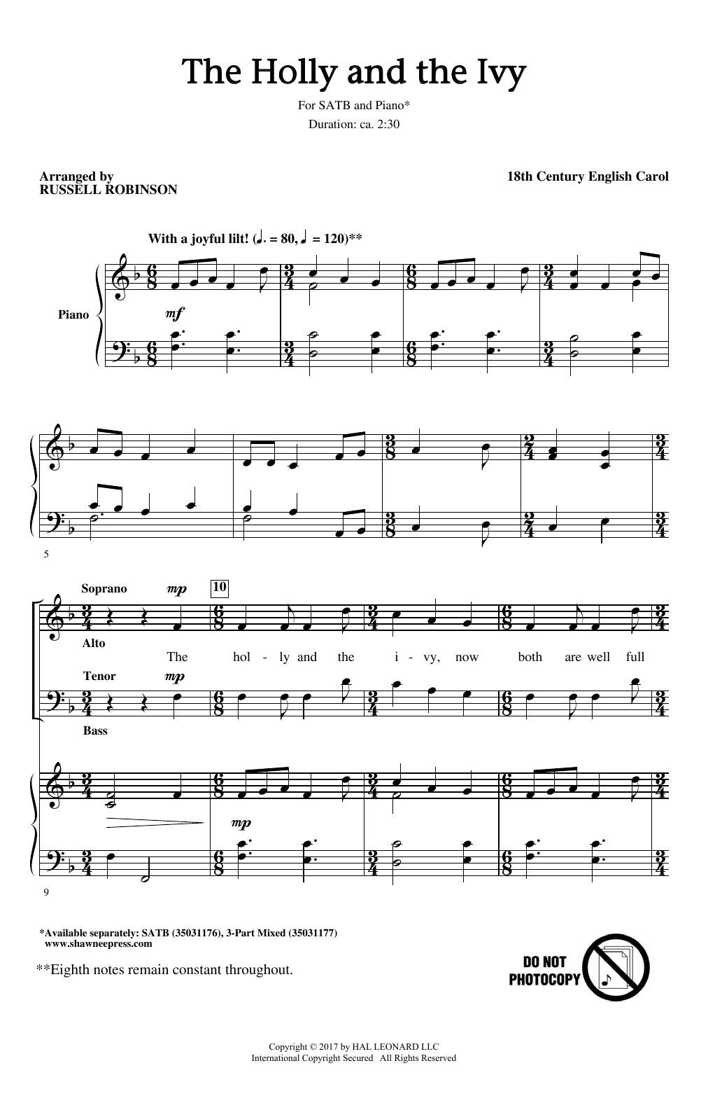 Download Russell Robinson The Holly And The Ivy Sheet Music