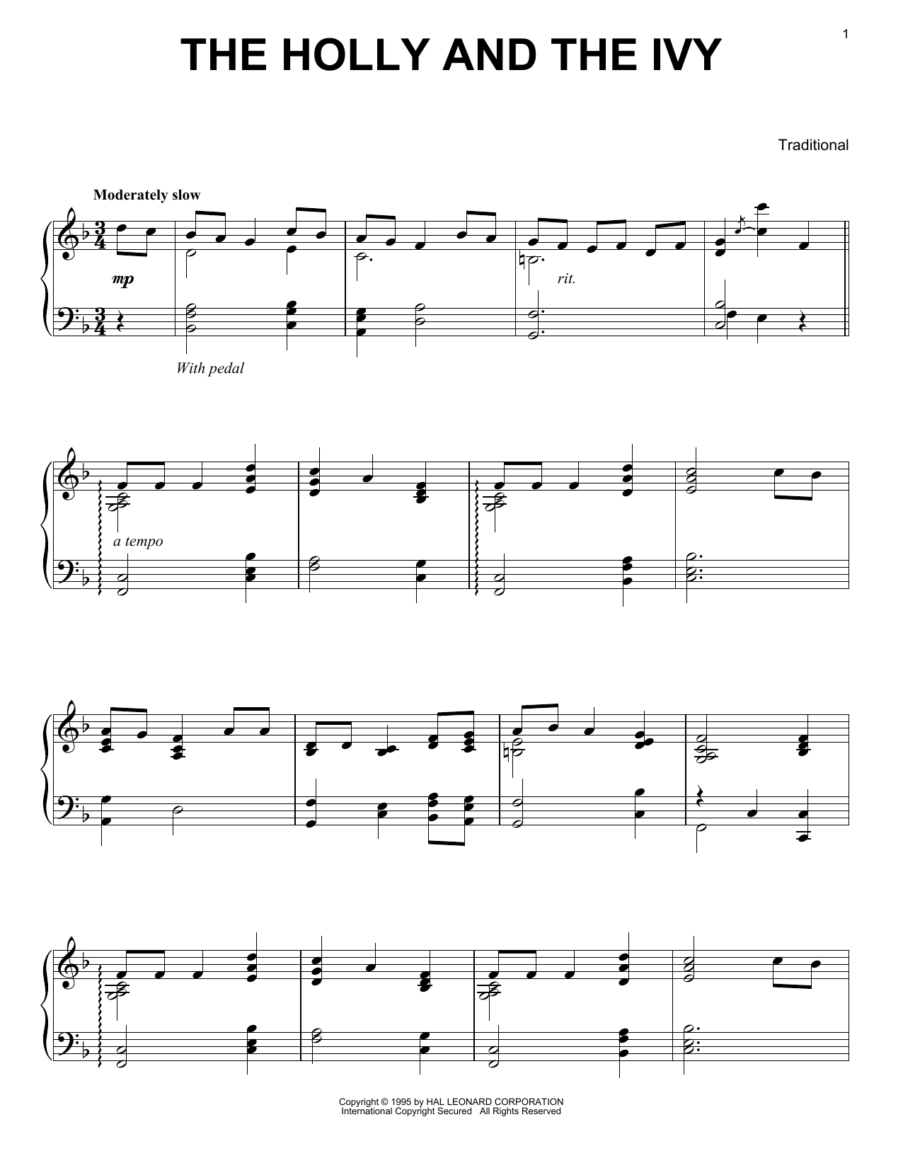 Download Traditional The Holly And The Ivy Sheet Music