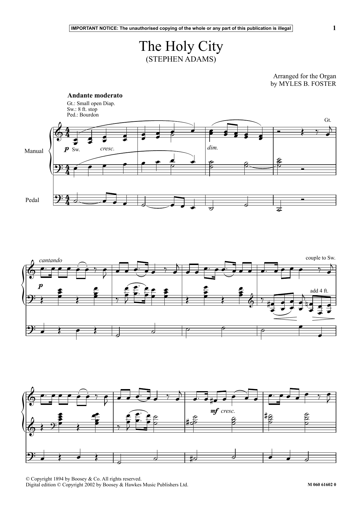 Download Myles B. Foster The Holy City Sheet Music