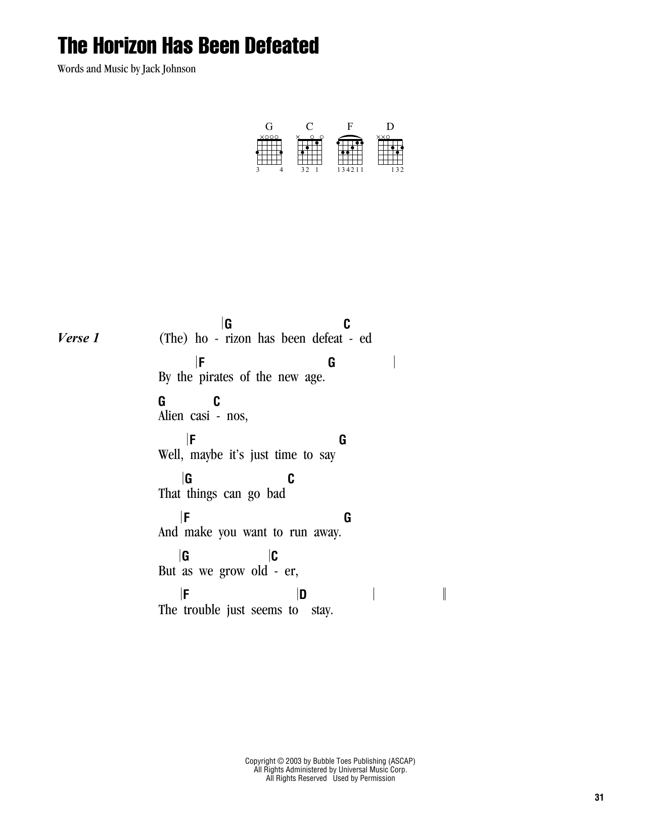 Download Jack Johnson The Horizon Has Been Defeated Sheet Music
