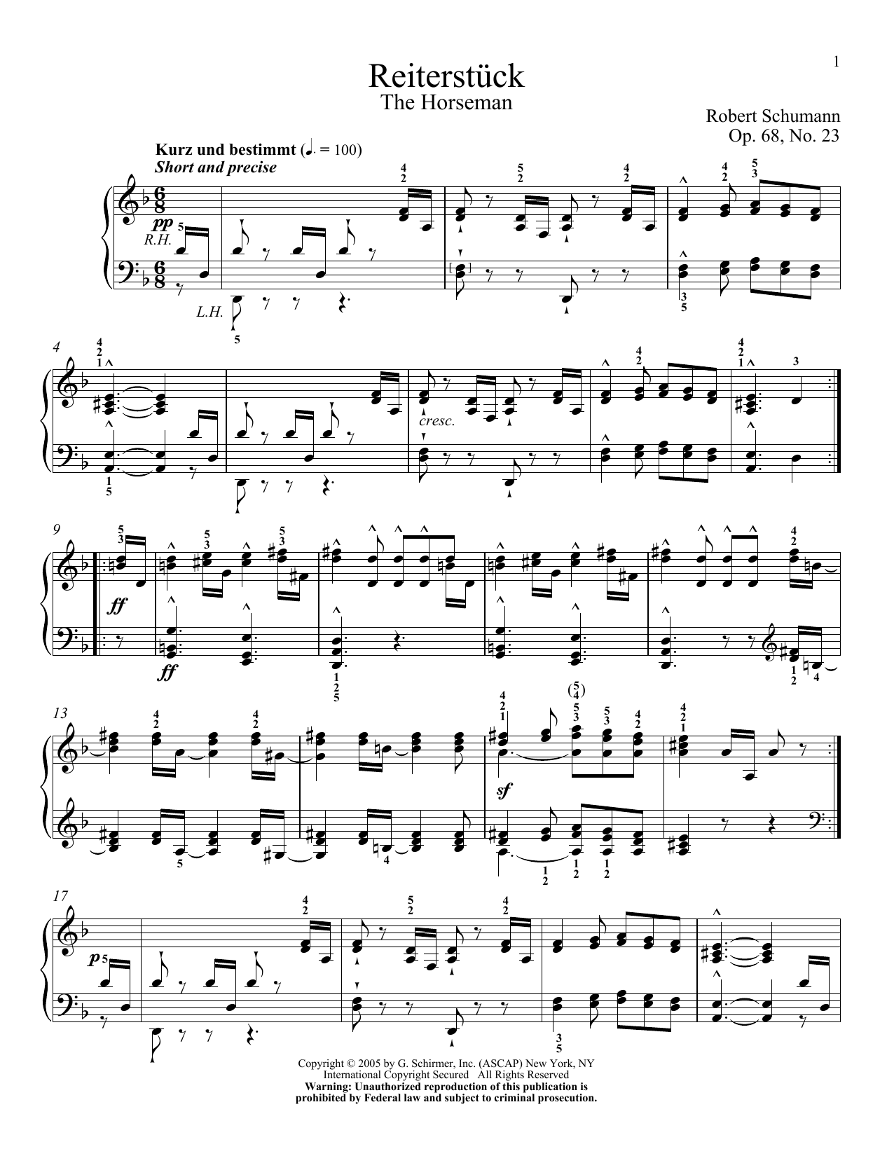 Download Robert Schumann The Horseman, Op. 68, No. 23 Sheet Music