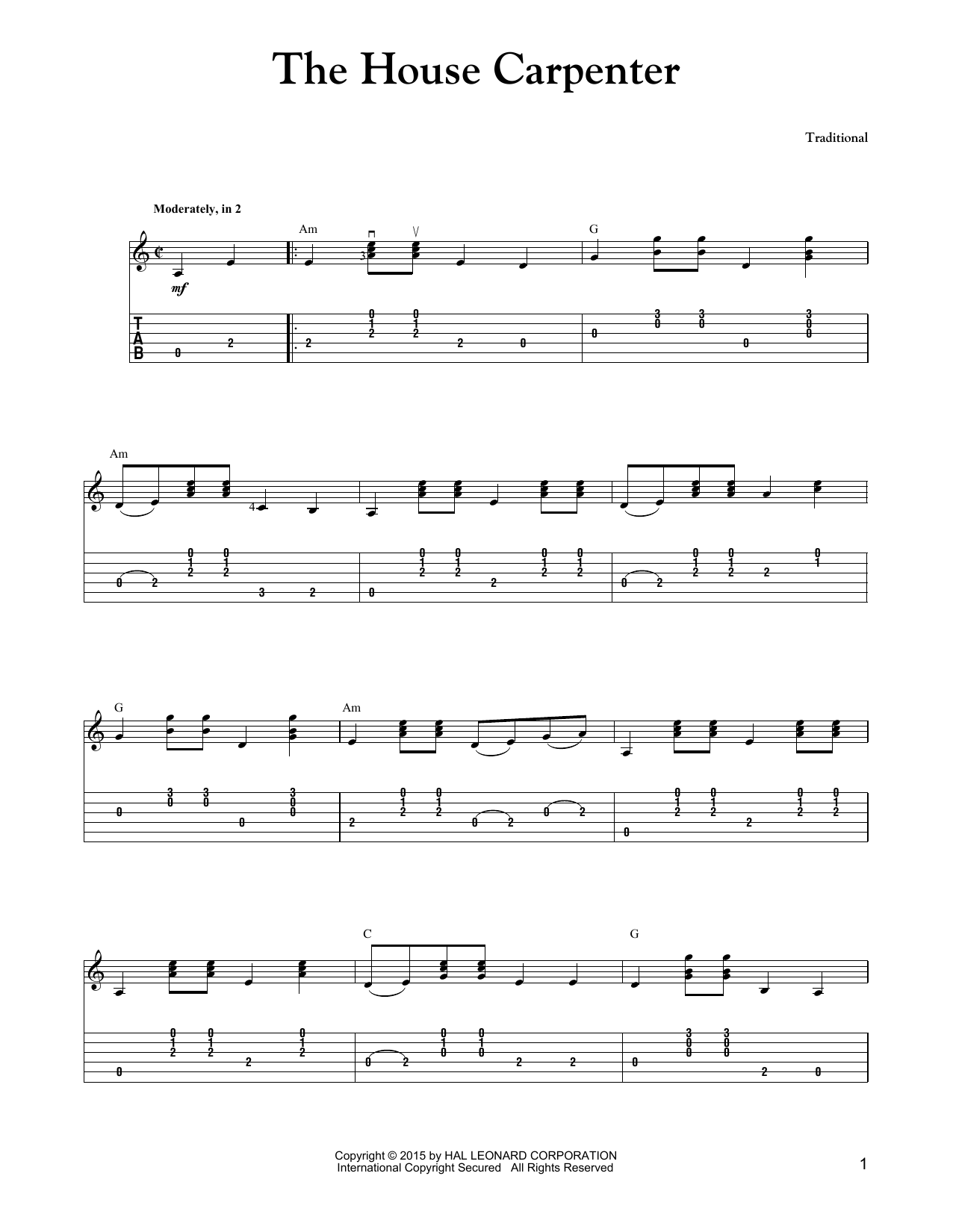 Download Carter Style Guitar The House Carpenter Sheet Music