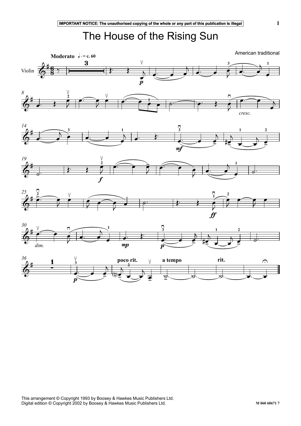 Download American Traditional The House Of The Rising Sun Sheet Music