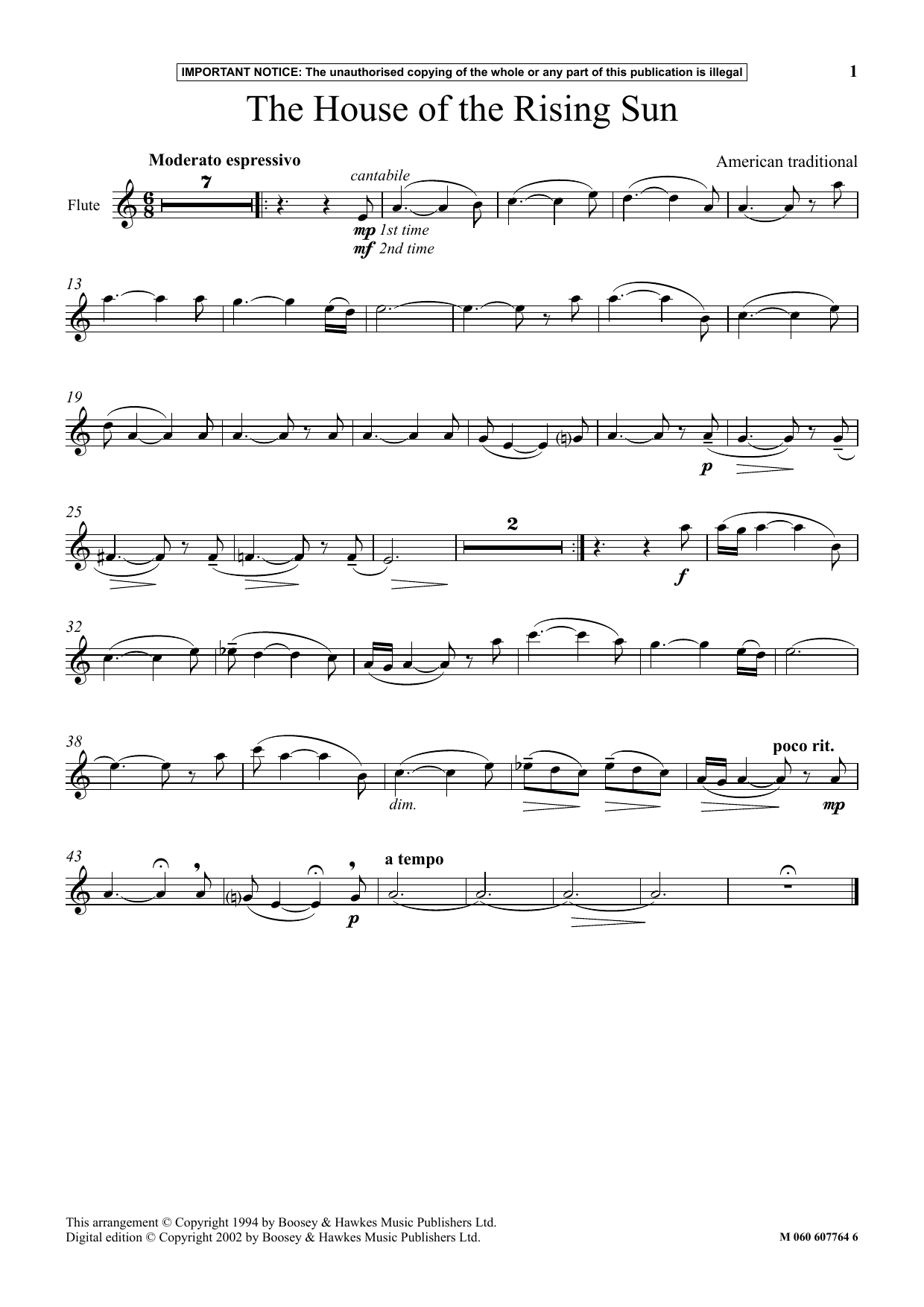 Download American Traditional The House Of The Rising Sun Sheet Music