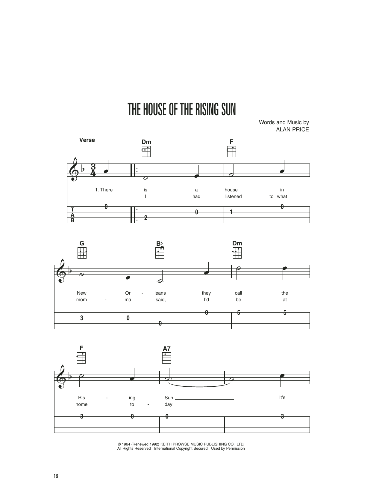 Download The Animals The House Of The Rising Sun Sheet Music