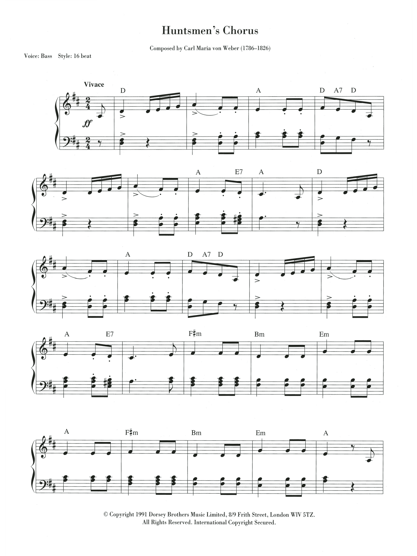 Download Carl Maria von Weber The Huntsmen's Chorus Sheet Music