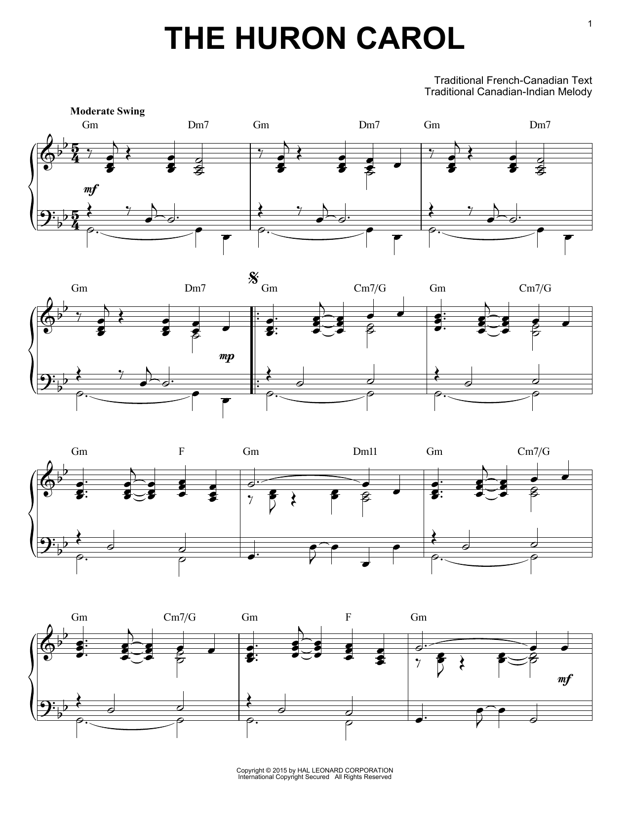 Download Trad. French-Canadian Text The Huron Carol [Jazz version] (arr. Br Sheet Music