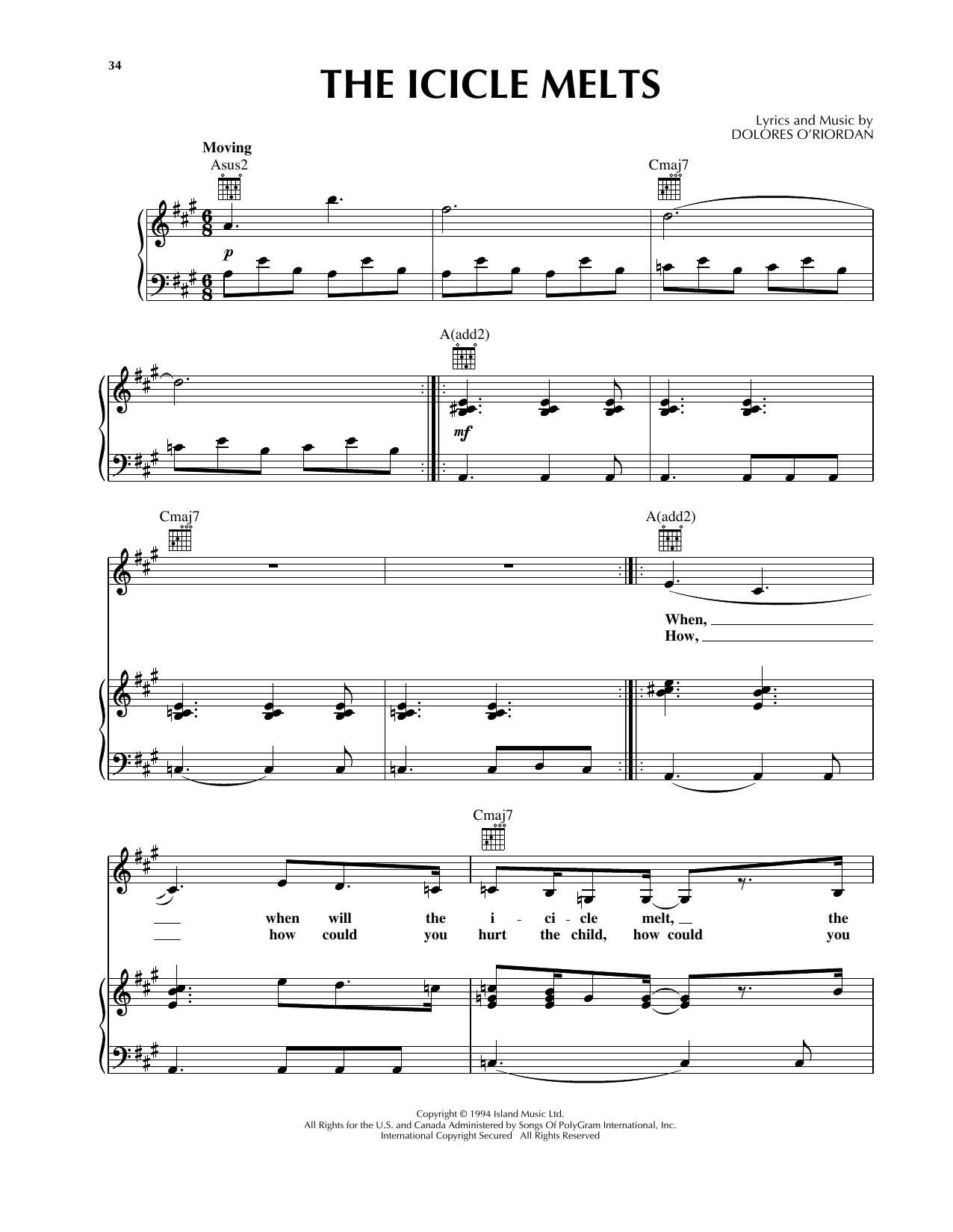 Download The Cranberries The Icicle Melts Sheet Music