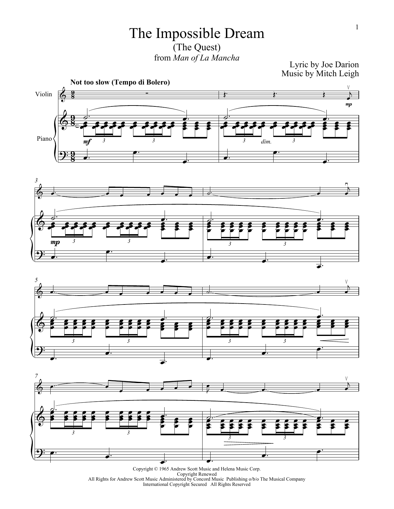 Download Mitch Leigh The Impossible Dream (The Quest) (from Sheet Music
