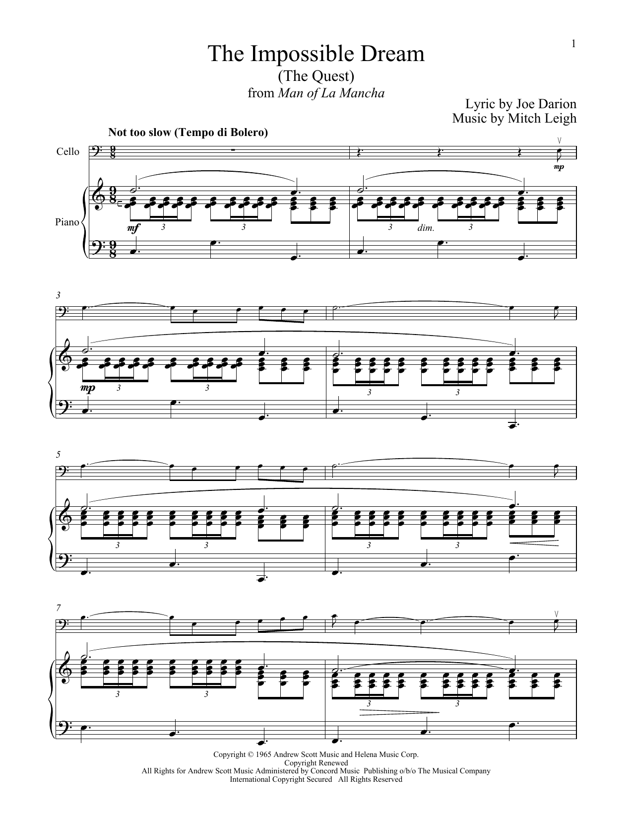 Download Mitch Leigh The Impossible Dream (The Quest) (from Sheet Music