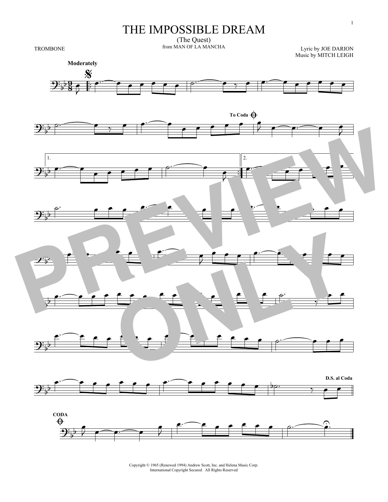 Download Joe Darion The Impossible Dream (The Quest) Sheet Music