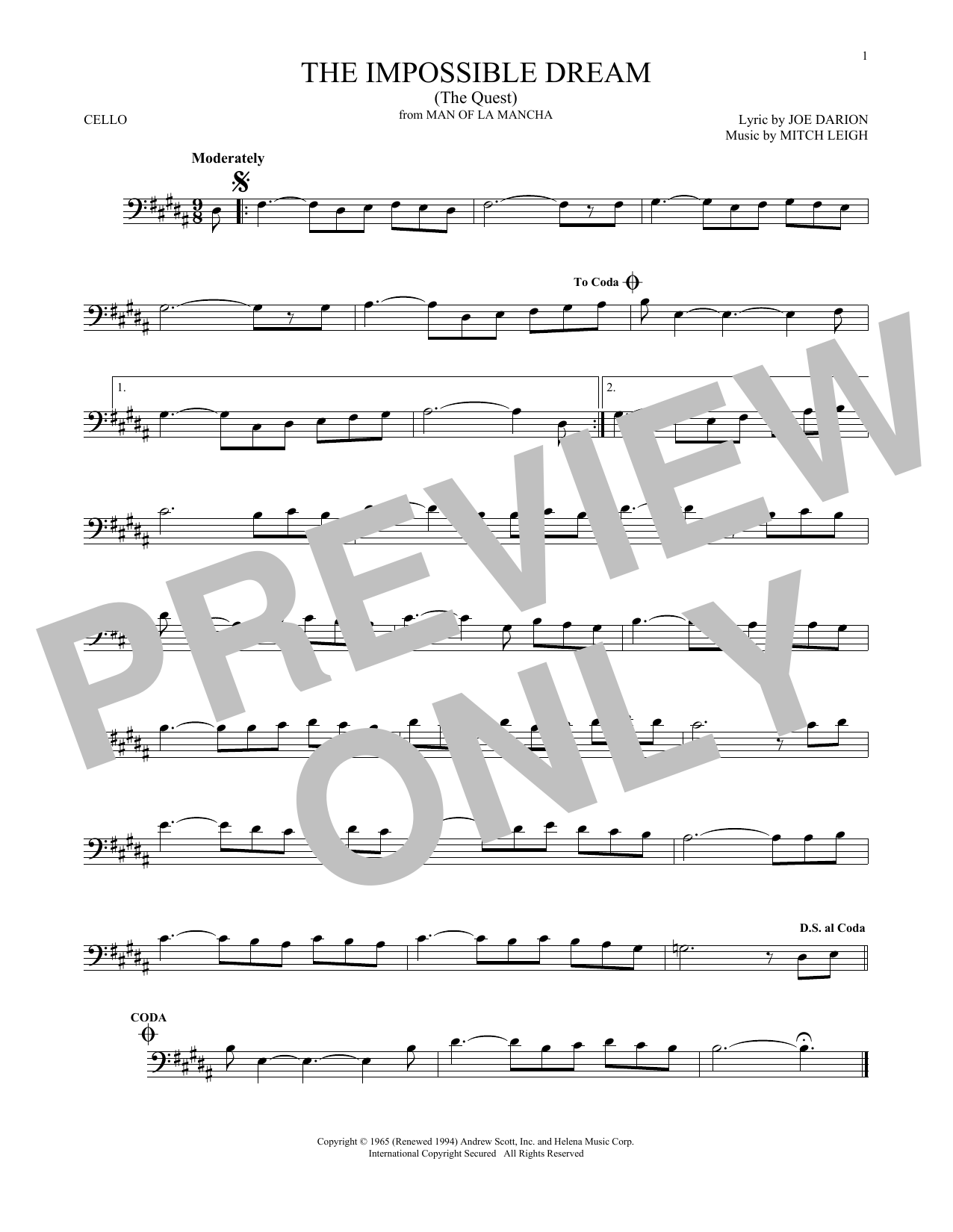 Download Joe Darion The Impossible Dream (The Quest) Sheet Music