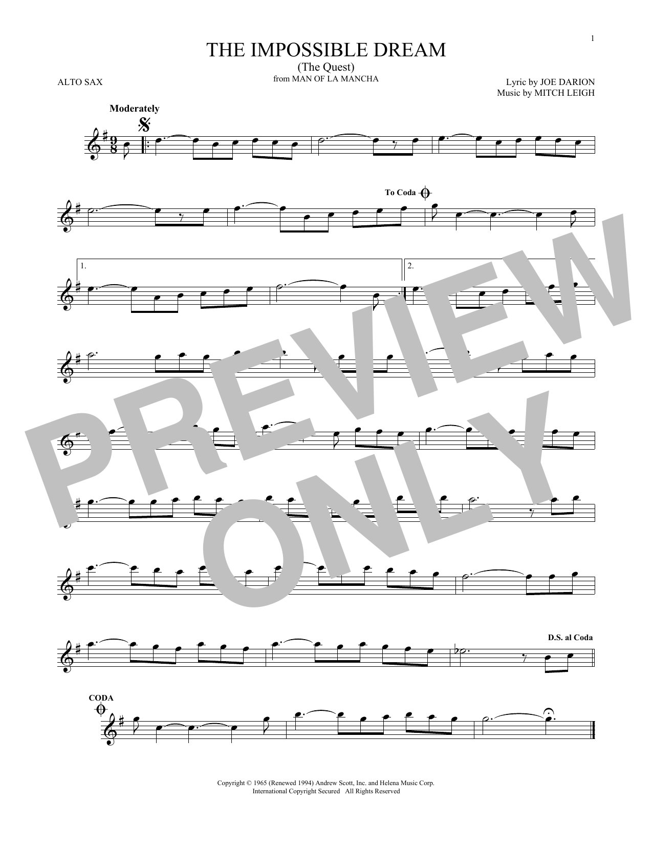 Download Mitch Leigh The Impossible Dream (The Quest) Sheet Music