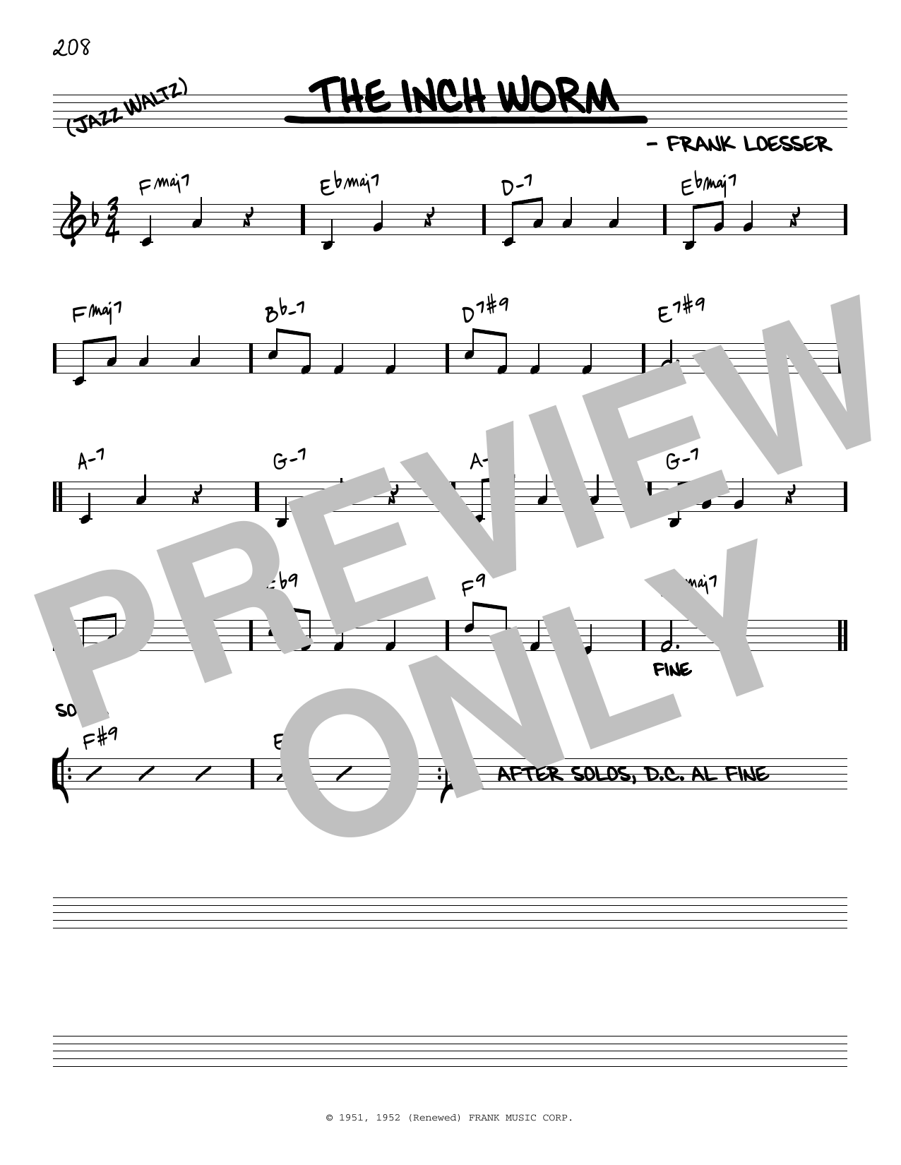 Download Frank Loesser The Inch Worm [Reharmonized version] (a Sheet Music