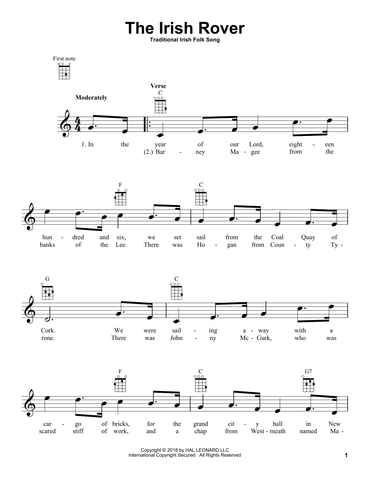 Download Traditional Irish Folk Song The Irish Rover Sheet Music