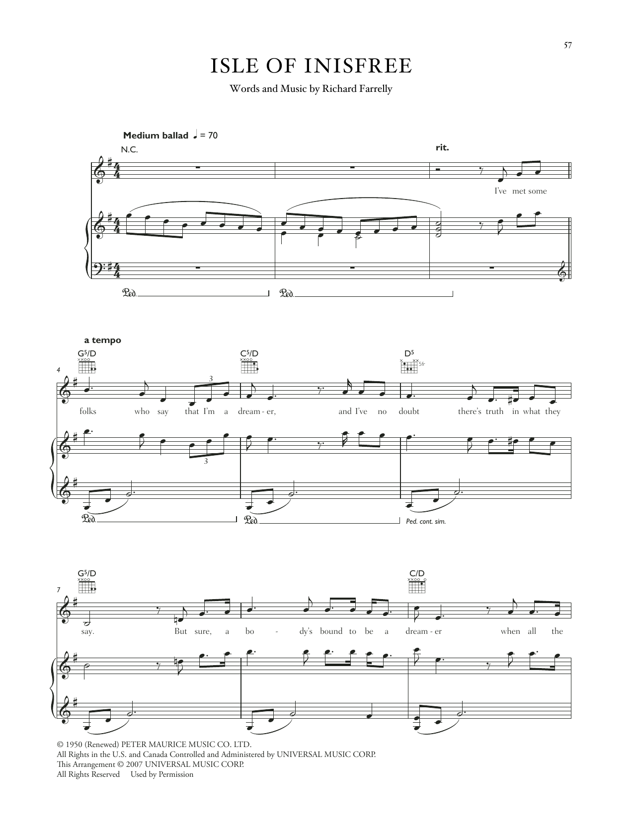 Download Celtic Woman The Isle Of Innisfree Sheet Music