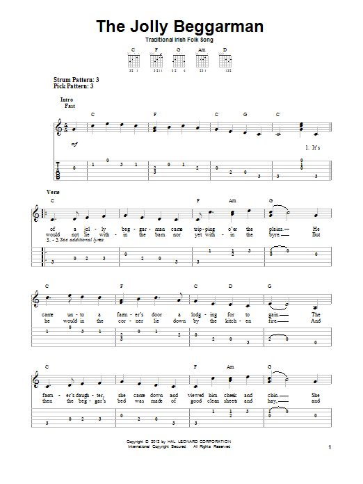 Download Traditional Irish Folk Song The Jolly Beggarman Sheet Music