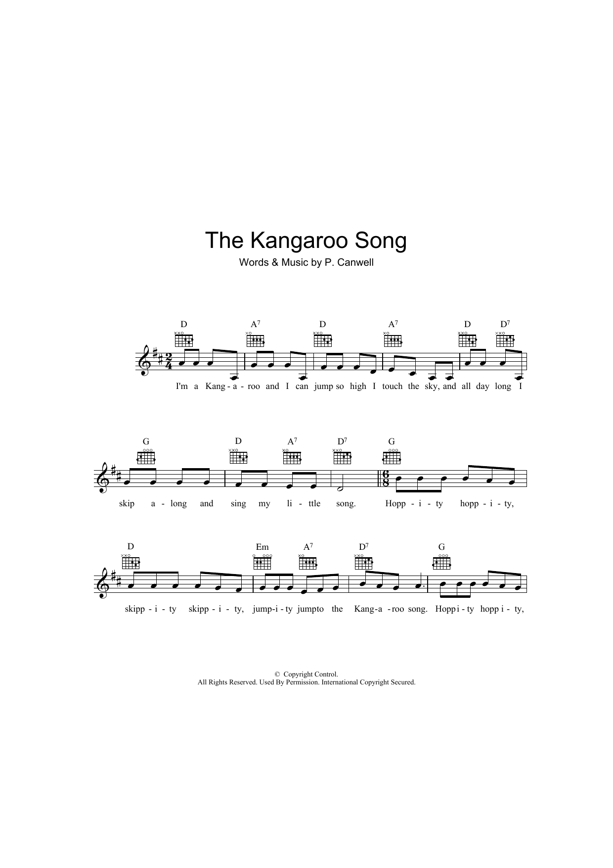Download Peter Canwell The Kangaroo Song Sheet Music