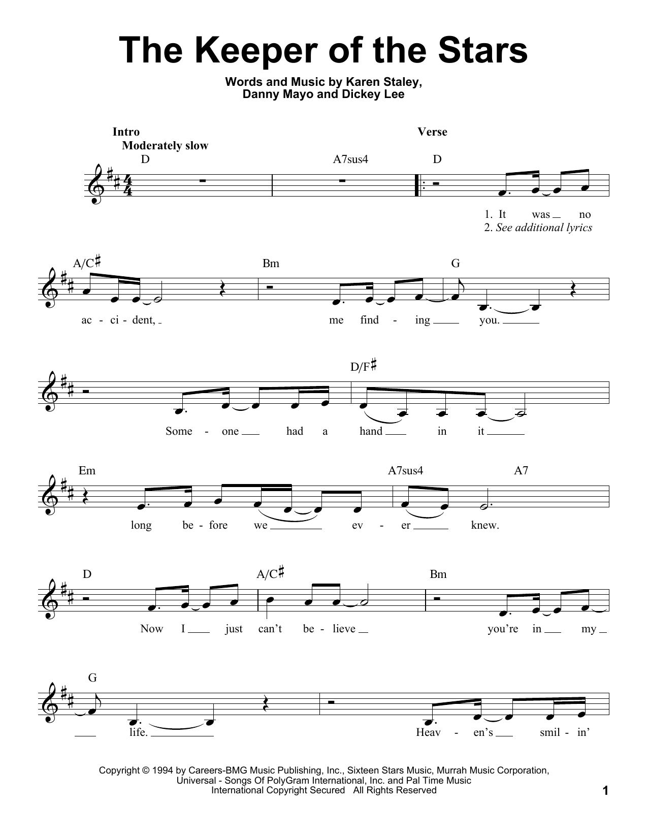 Download Tracy Byrd The Keeper Of The Stars Sheet Music