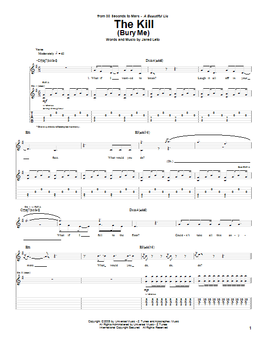 Download 30 Seconds To Mars The Kill (Bury Me) Sheet Music