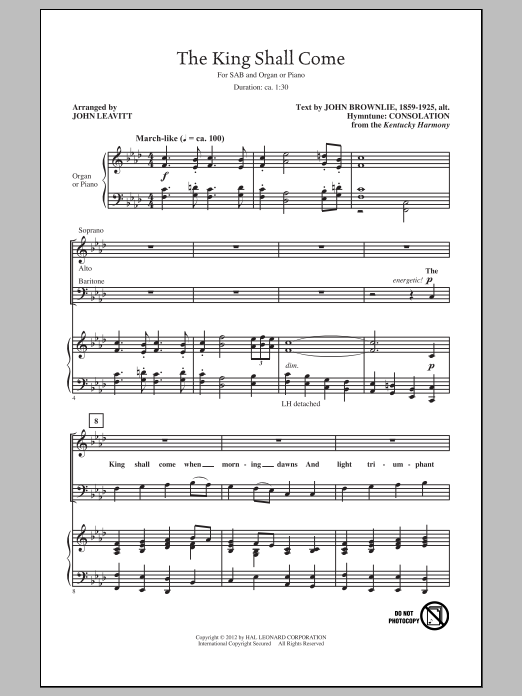 Download Traditional The King Shall Come (arr. John Leavitt) Sheet Music