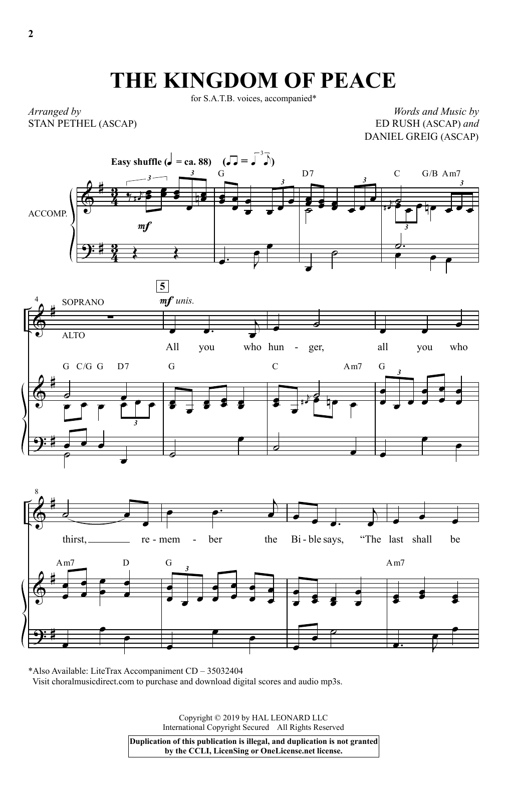 Download Ed Rush & Daniel Grieg The Kingdom Of Peace (arr. Stan Pethel) Sheet Music