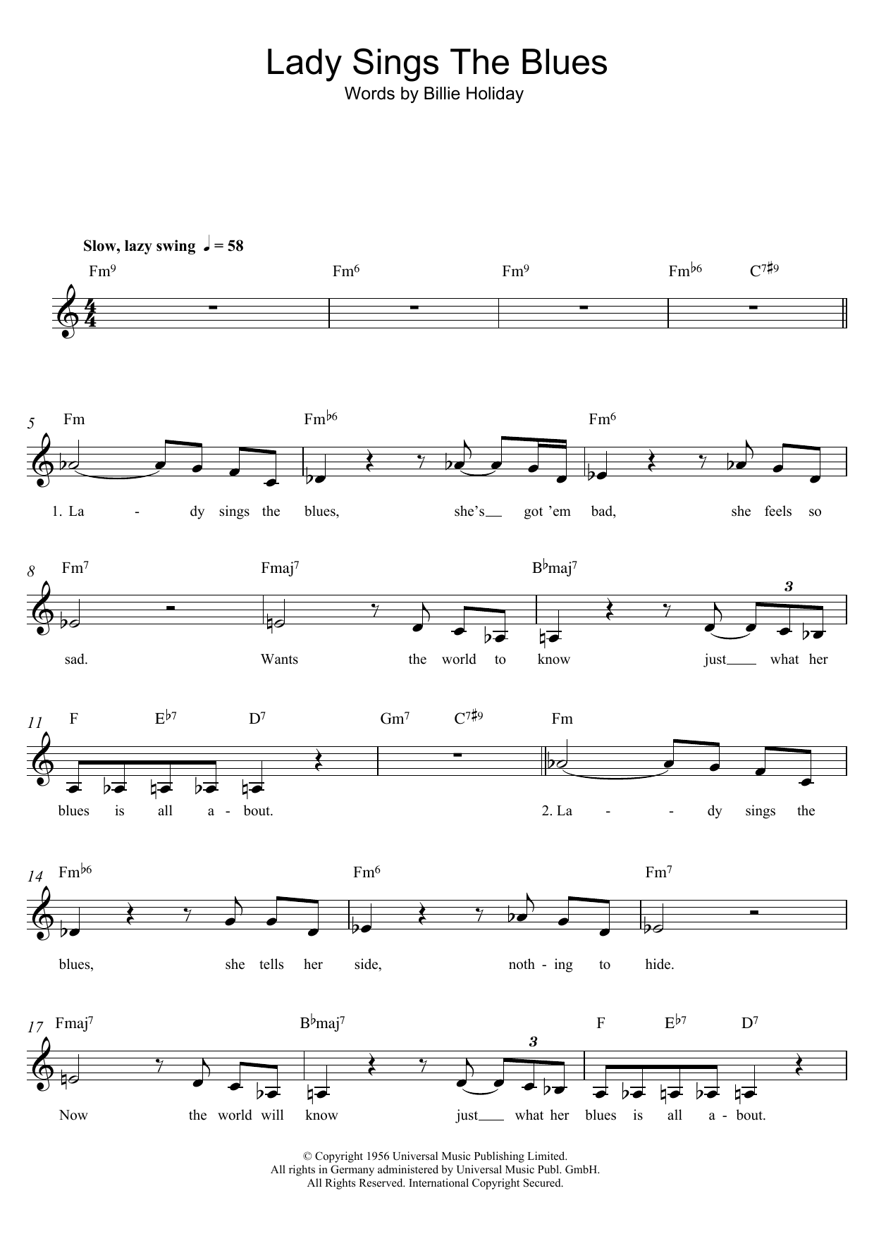 Download Billie Holiday The Lady Sings The Blues Sheet Music