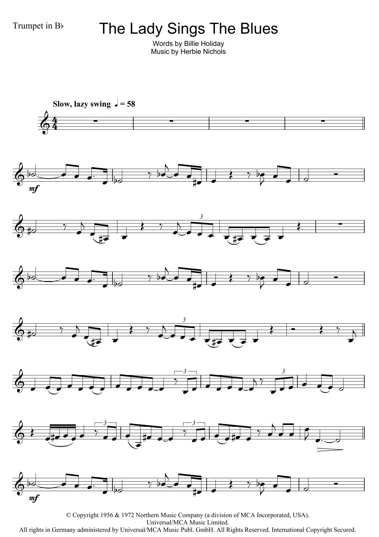 Download Billie Holiday The Lady Sings The Blues Sheet Music