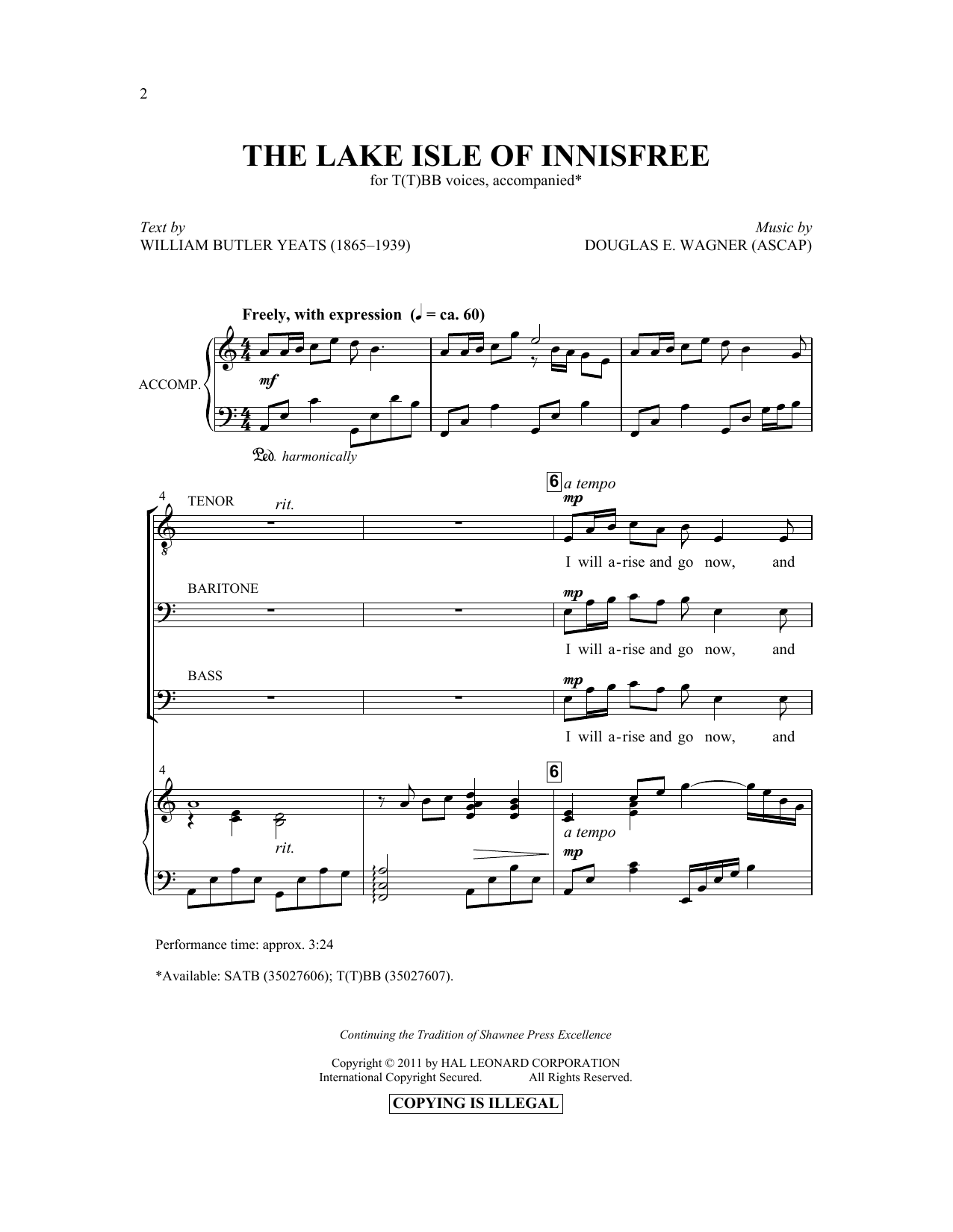 Download Douglas E. Wagner The Lake Isle Of Innisfree Sheet Music