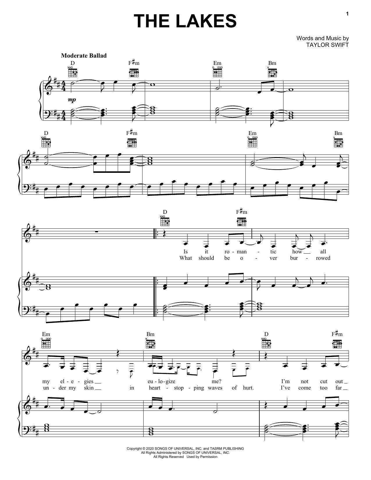 Download Taylor Swift the lakes Sheet Music
