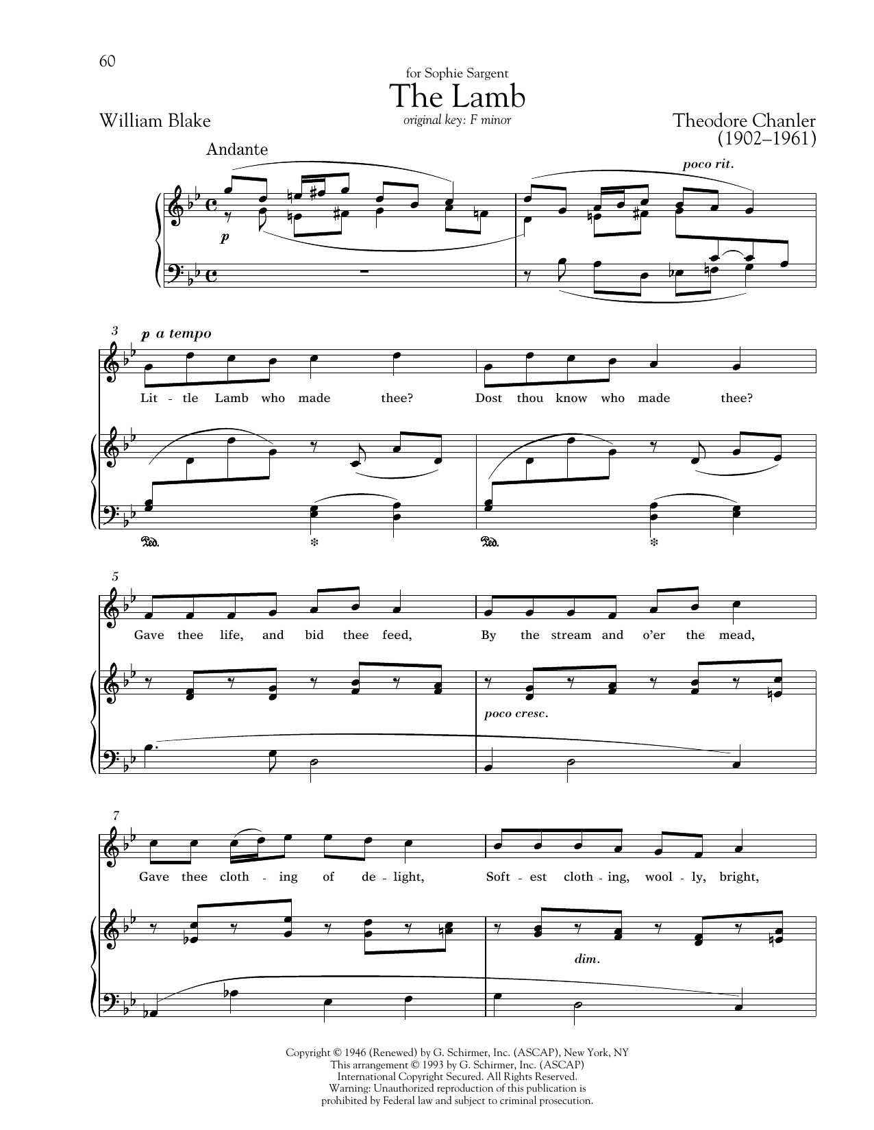 Download Theodore Chanler The Lamb Sheet Music