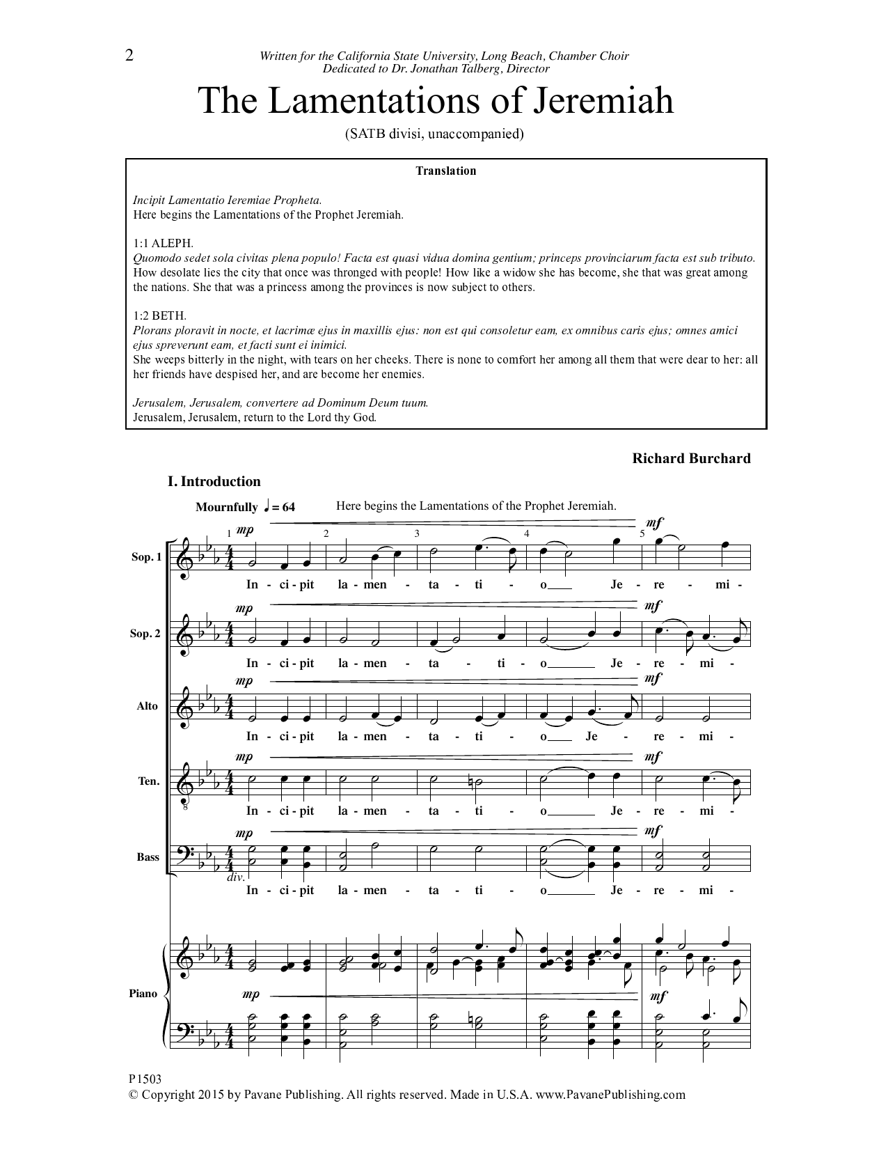 Download Richard Burchard The Lamentations of Jeremiah Sheet Music