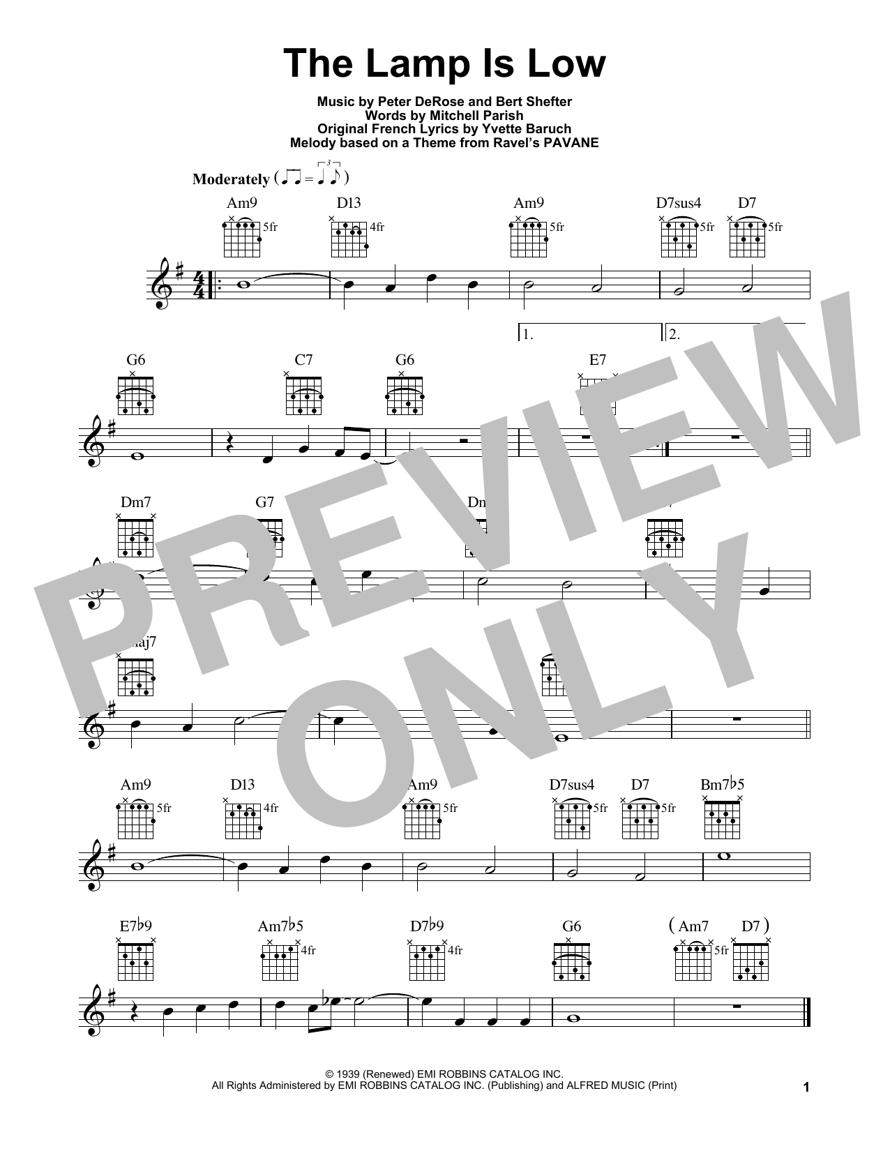 Download Mitchell Parish The Lamp Is Low Sheet Music