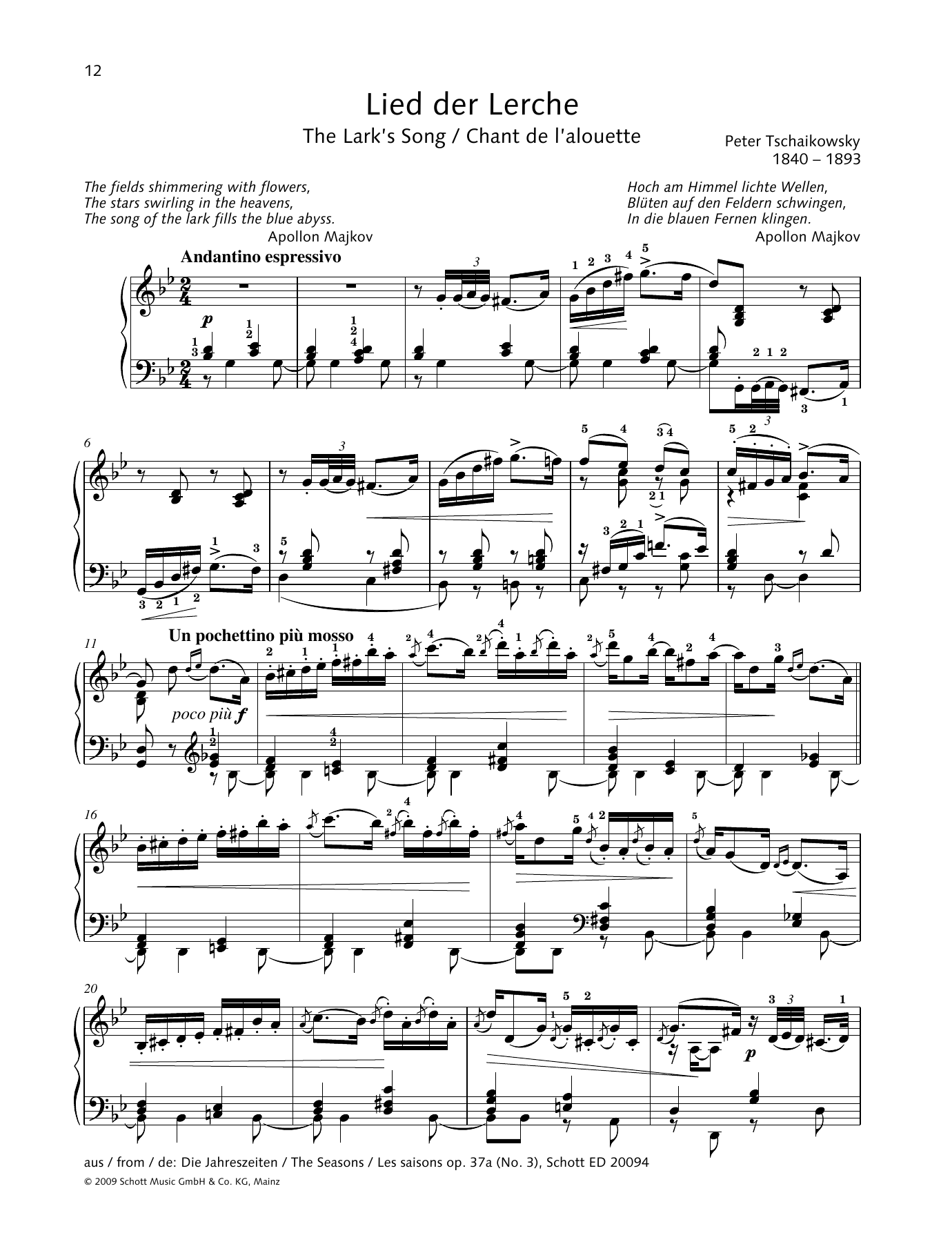 Download Pyotr Il'yich Tchaikovsky The Lark's Song Sheet Music