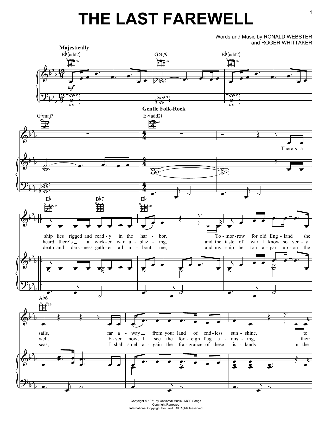 Download Roger Whittaker The Last Farewell Sheet Music