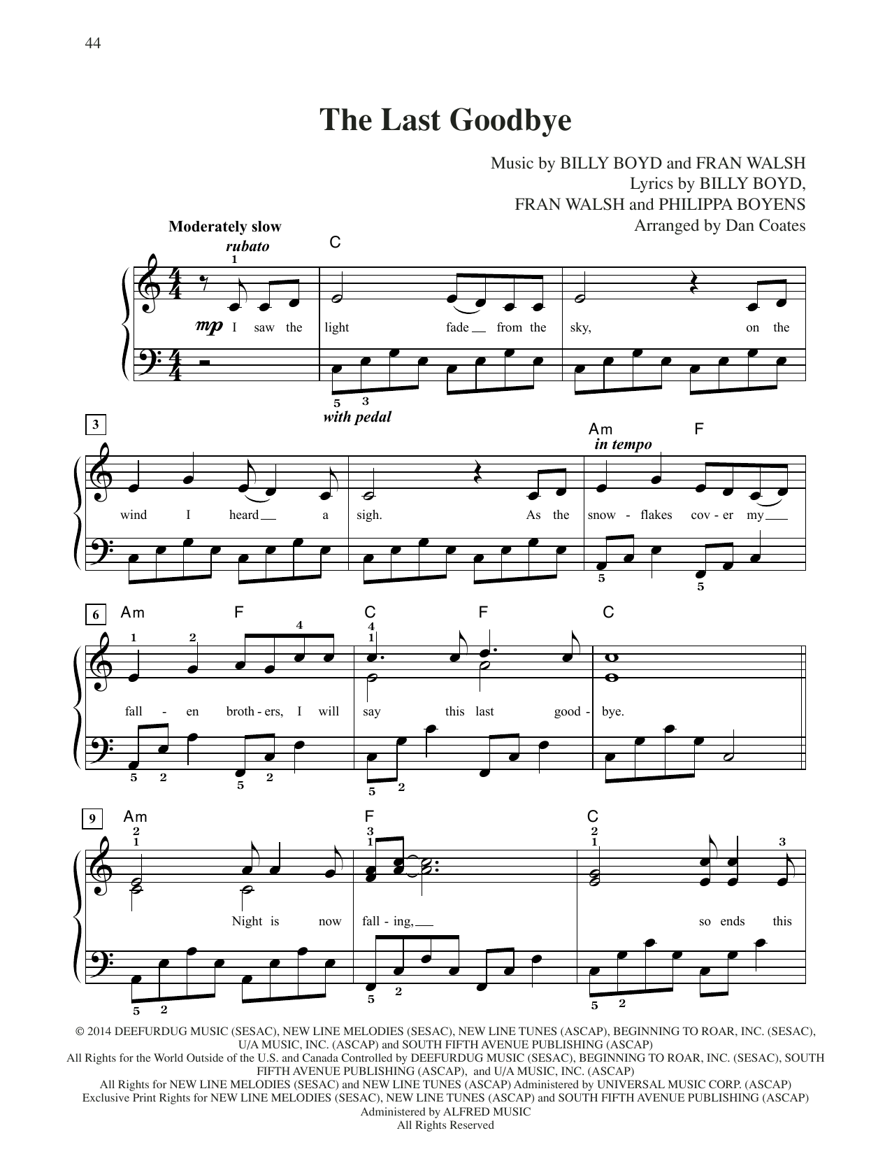 Download Billy Boyd The Last Goodbye (from The Hobbit: The Sheet Music