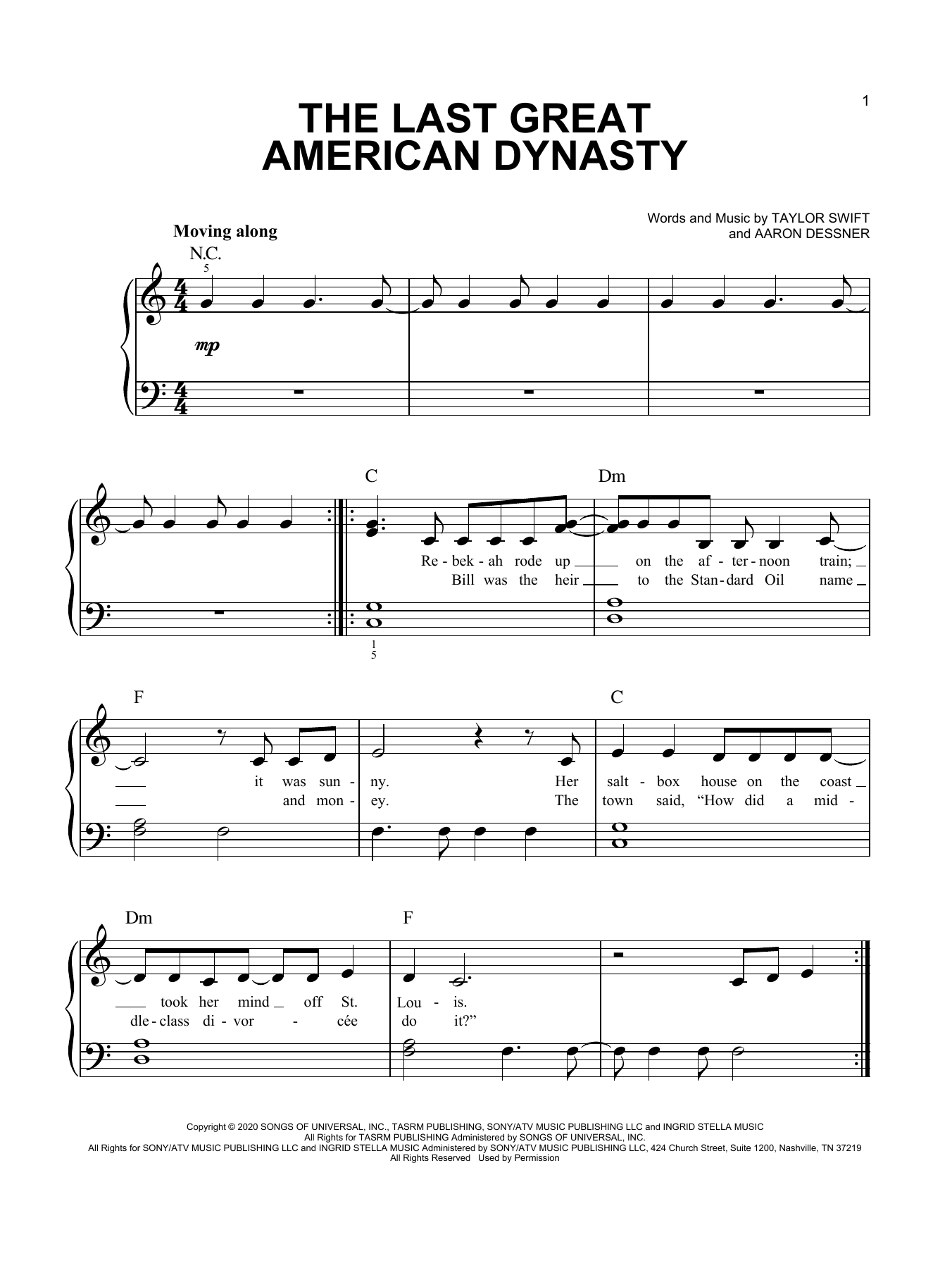 Download Taylor Swift the last great american dynasty Sheet Music