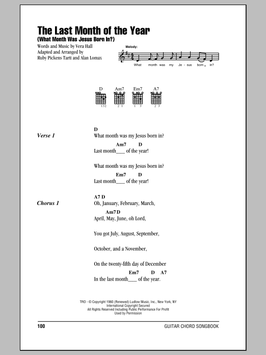 Download Vera Hall The Last Month Of The Year (What Month Sheet Music