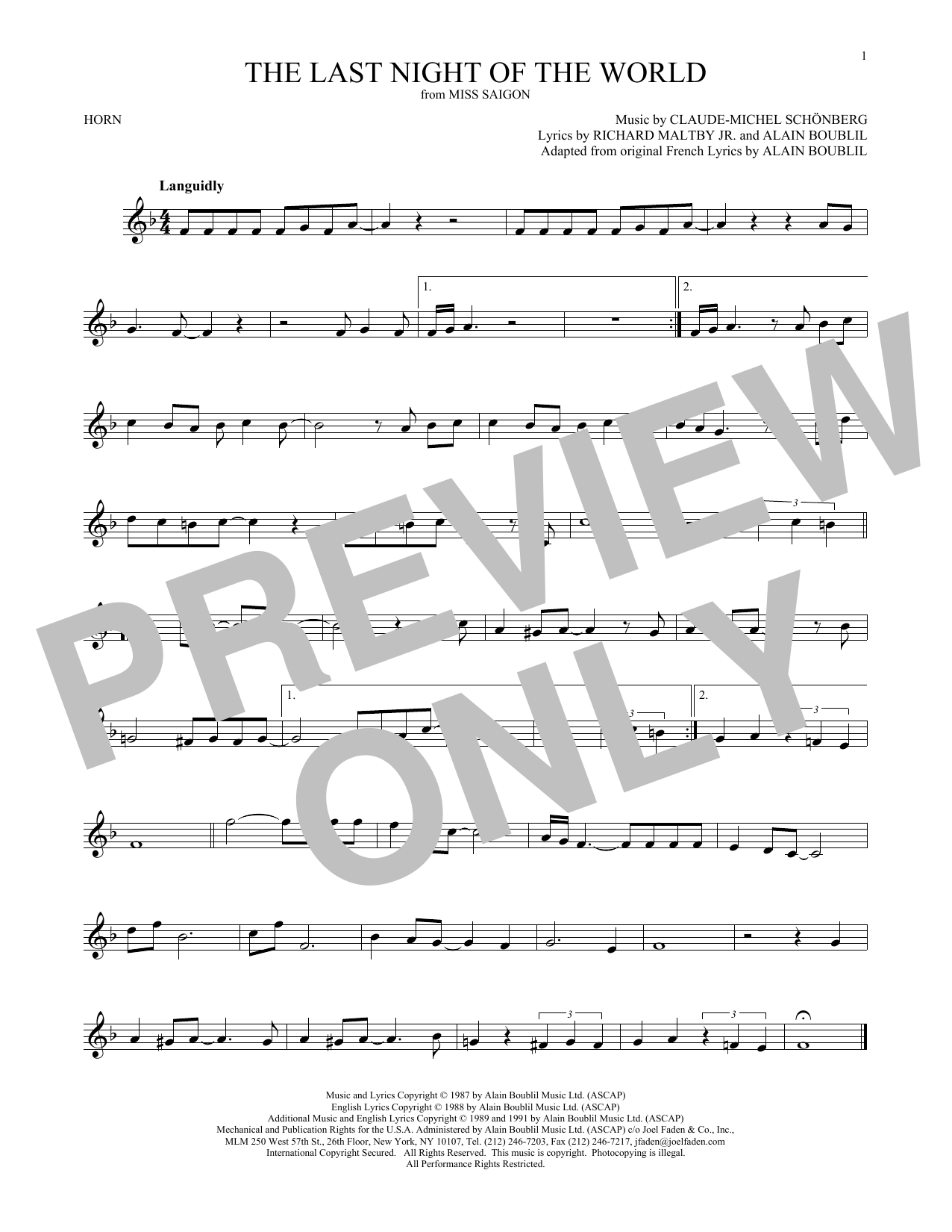 Download Claude-Michel Schonberg The Last Night Of The World Sheet Music