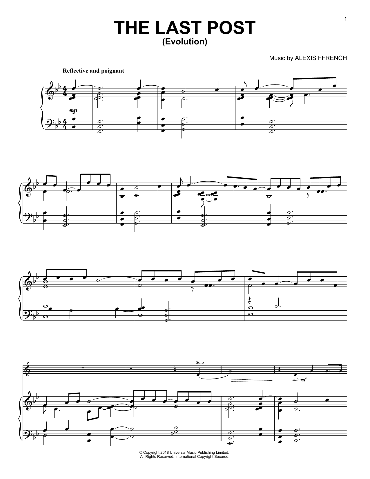 Download Alexis Ffrench The Last Post (Evolution) Sheet Music