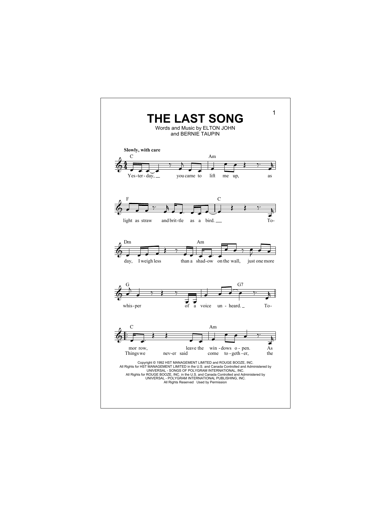 Download Elton John The Last Song Sheet Music