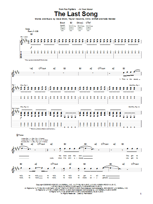 Download Foo Fighters The Last Song Sheet Music