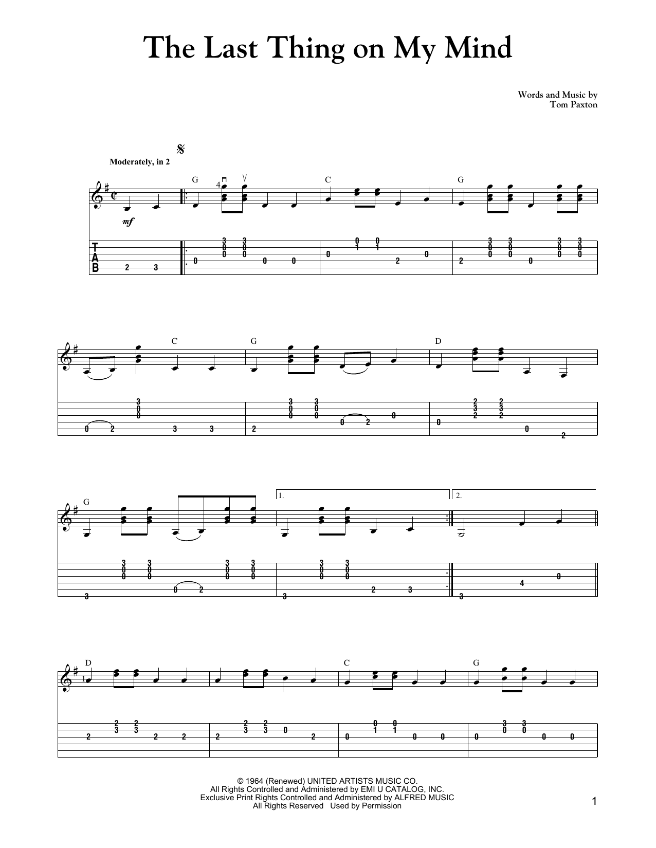 Download Carter Style Guitar The Last Thing On My Mind Sheet Music