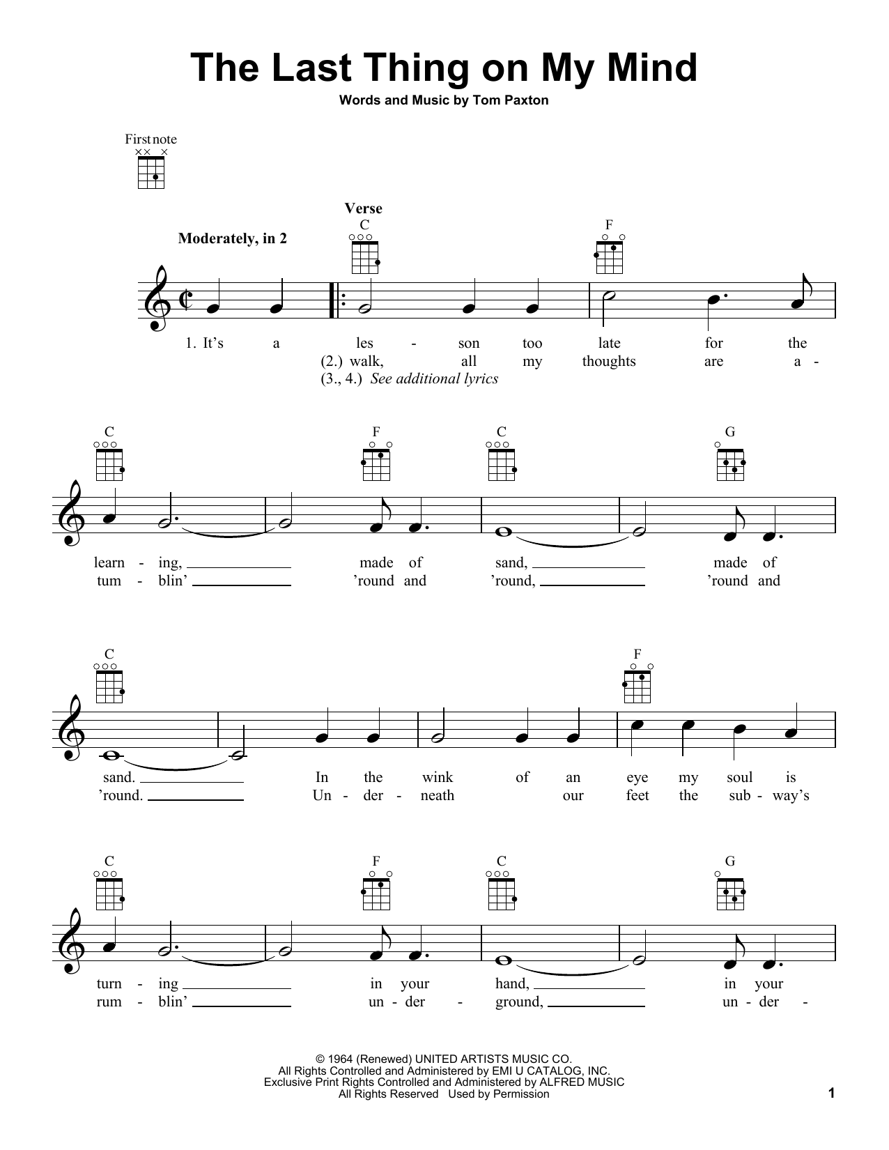 Download Tom Paxton The Last Thing On My Mind Sheet Music